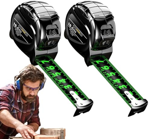 Mètre Ruban - 2pcs Mètre Ruban Fluo, étanche | Règle Rétractable en Acier Inoxydable, double échelle | Outil Autoverrouillable en Acier Carbone pour Menuiserie, Construction, Arpentage | 10m/32,8ft