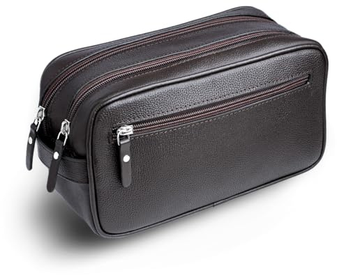 Orneli Trousse de Toilette Cuir Pleine Fleur de Vache - Double Compartiment - Sac de Toilette Voyage Homme & Femme - Design Parisien - Cuir Véritable
