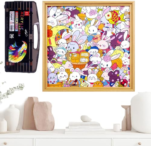 Jouets Puzzle - Cadre Photo Lapin DIY,Jeux de Puzzle pour Coloriage Peint à la Main,pour Garçons Et Filles De 6-12 Ans Préscolaire Maison Amis Famille Noël Voyage en Avion Fêtes De Vacances