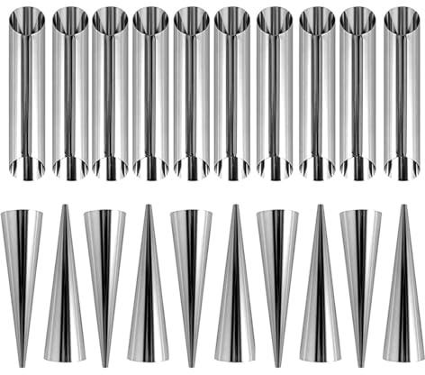 Stampo per Cannoli, 20 Pezzi, stampi a forma di corno di crema in acciaio inox, Stampo per Croissant, Liscio e Bello, Facile da Pulire, Baking Mold Croissant Stampi Pasticceria per Torte Pane Cream