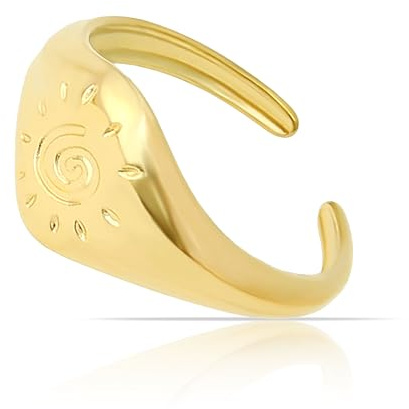 Made by Nami Boho Ring Gold Damen Verstellbar aus Chirurgischem Edelstahl 316 Geschenke für Frauen Wasserfester Schmuck Surfer Festival Accessoires (Sonne 2)