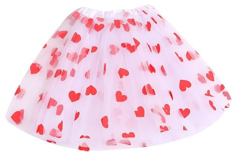 YOSUWOAI Costume da donna a forma di cuore, gonna in tulle, a vita alta, gonna in tulle, con cuore rosso, per San Valentino e Carnevale