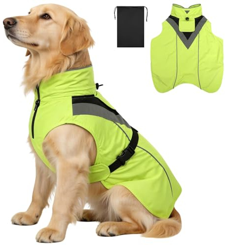 AOOWU Regenmantel Hund wasserdicht für kleine & große Hunde, Hunderegenmantel mit Verstellbare Kragenloch & Reflektorstreifen, Wasserdichter Hundemantel, Den Hundespielplatz und den Urlaub (L)