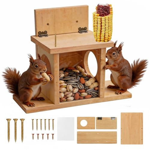 Eichhörnchen Futterhaus Wetterfest, Eichhörnchen Futterspender mit Maiskolbenhalter Streifenhörnchen, 35,2 x 12,8 x 24cm Futterhaus Eichhörnchen Wetterfest, für Hinterhof AußErhalb Garten