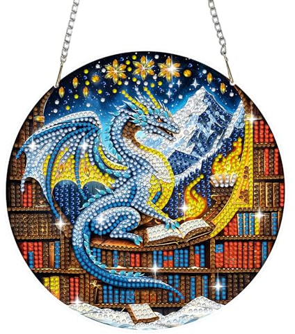 Bowetile Adorno colgante de pintura de diamantes de animales de Halloween con cadena, kit de colgante de pintura de diamante de dragón de nieve para adultos, principiantes y niños, kit de manualidades