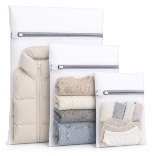 SNKPRODUCTS - Pack 3 Bolsas de Lavado, Tamaño XL, L y M – Redes de Lavadora con Cremallera Oculta, Ropa Delicada, Protección para Prendas, Sujetadores y Ropa Interior, Reutilizables y Resistentes