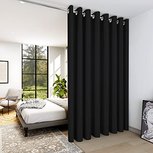 Deconovo Room Divider Curtains for Office, Wide Blackout Curtain Screen for Bedroom, Thermal Curtains, Soundproof Drapes for Sliding Door, Theater (Black, 15ft Wide x 8ft Tall1 Panel)