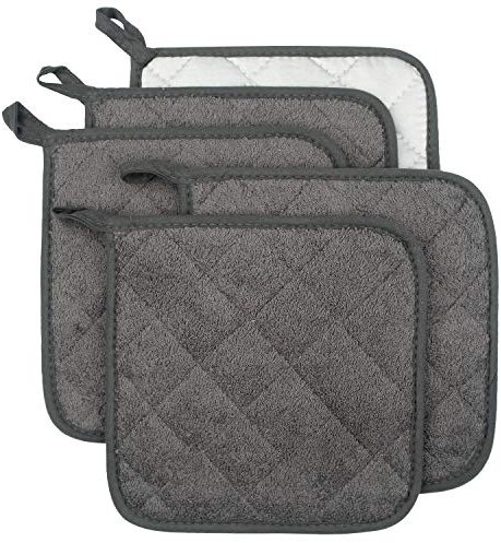 Lifaith 100% Baumwolle Küche Everyday Basic Terry Topflappen hitzebeständig Untersetzer Topflappen für Kochen und Backen Set von 5 Mineralgrau