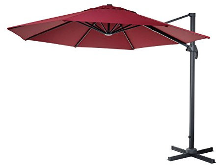 Mendler Gastronomie-Ampelschirm HWC-A96, Sonnenschirm, rund Ø 3,5m Polyester Alu/Stahl 26kg - bordeaux