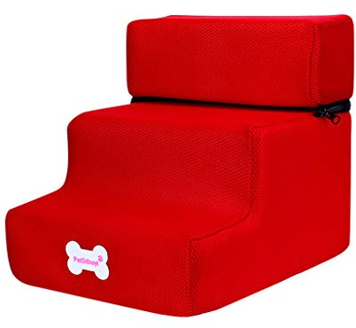 Colorful Hundetreppe Katzentreppe Atmungsaktiv Haustiertreppe mit 3 Stufen, 30 x 35 x 30 cm, Pet Walk Treppe Faltbare Abnehmbare für kleinere Hunde Katze (Rot)