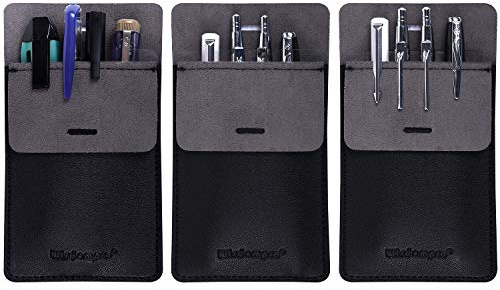 Wisdompro fickskydd, 3-pack PU-läder slitstark pennhållare påse med klar PVC-avdelare för skjortor, labbrockar, byxor – multifunktion – rymmer pennor, pekare, pennor och anteckningar, Svart, Estándar,