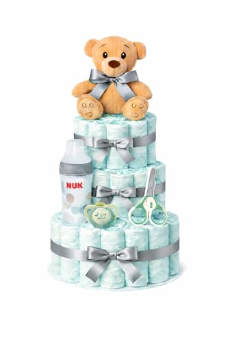 Tarta de pañales NUK gris (Talla 2 (3-6 kg)) by MomentosGourmet Añade tu dedicatoria personalizada. Regalo para bebé muy práctico. Cesta Canastilla recién nacido. Diaper Cake