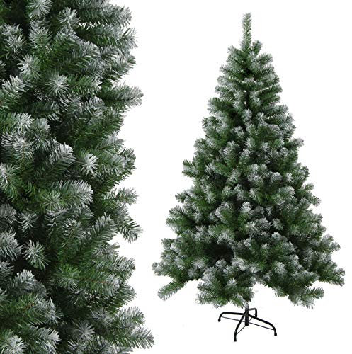 Trade-Shop Künstlicher Weihnachtsbaum Tannenbaum Christbaum Tanne, Plastik, Grün mit Deko-Schnee, 90 cm, 120 Spitzen, PVC mit Plastik-Standfuß