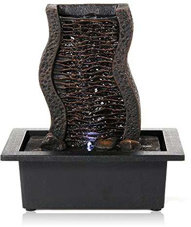 Dyna-Living Water Fountains Indoor Tabletop Water Fountain with LED Lights Feng Shui Waterfall Fountain for Modern Home Decor Office Living Room Decoration