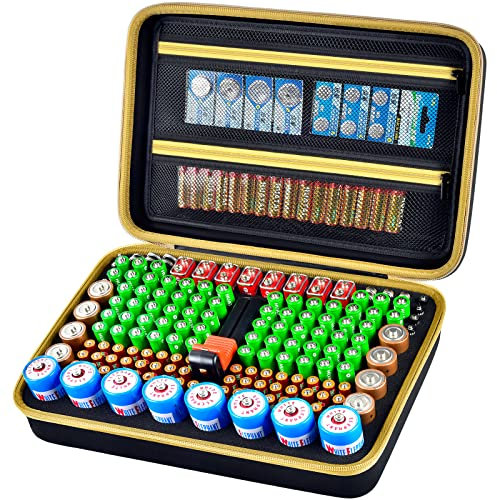 Boobowl Battery Organizer Storage Case, Batteries Holder Container Carrying Hard Bag Box with Battery Tester Holds 162+ Battery Variety Pack AA AAA AAAA C D 9V 3V Lithium (Bag Only)
