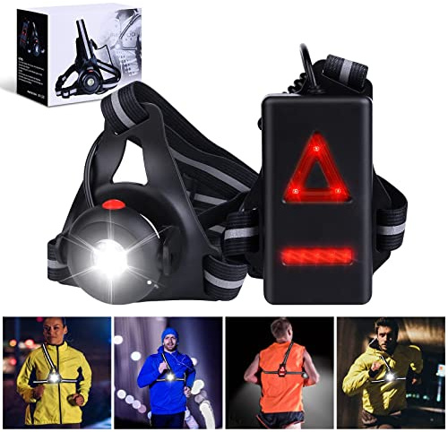 Vaileal Lampe Course a Pied - Lampe Running USB Rechargeable 500 Lumens IPX6 Étanche Lampe Pectorale Running 3 Modes et 90° Réglable Angle LED Lampe Running Poitrine pour Jogging, Camping, Coureurs