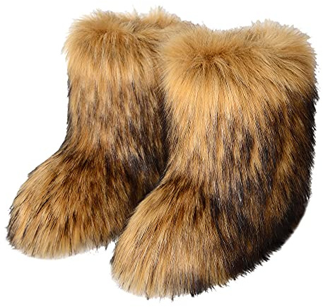 Bottes en fourrure moelleuse pour femmes - Bottes en fausse fourrure idéales pour l'hiver, neige printemps- Chaussures d'Intérieur Extérieur (Marron - 43)