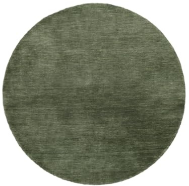 RugVista Handloom, Teppich, Shaggy/Ø 100 cm, Rund, Niedriger Stapel, Wohnzimmer, Esszimmer, Schlafzimmer, Diele, Nur chemische Reinigung, Care & Fair Zertifiziert, Forest Grün