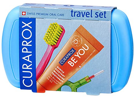 Curaprox Reiseset – Zahnbürste CS 5460 Mit „be You“-zahnpasta | 2 CPS Prime Interdentalbürsten 07 Und 09 | Zahnpflegeset 9,5 Cm X 6 Cm | Blau