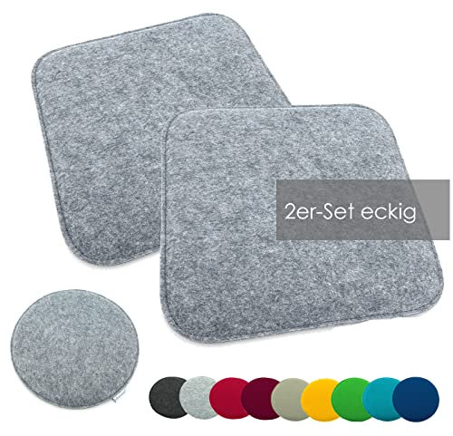 heimtexland ® 2er Pack Sitzkissen Filz Stuhlkissen Bodenkissen Polster Stuhlauflage Indoor Outdoor Kissen eckig Typ631 Filzkissen hellgrau meliert 35x35 cm 2 Stück