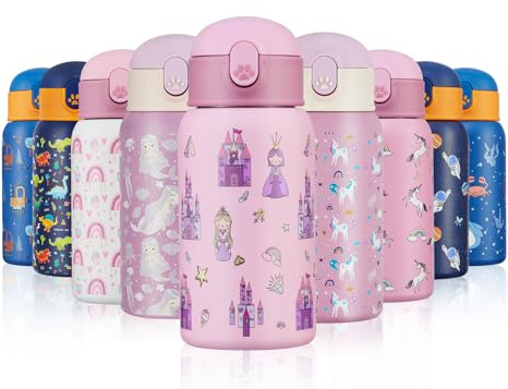 Autsel 500ml Borraccia Bambini con cannuccia, Bottiglia Termica per Bambini in Acciaio Inox a doppia parete, Bottiglia Acqua senza BPA
