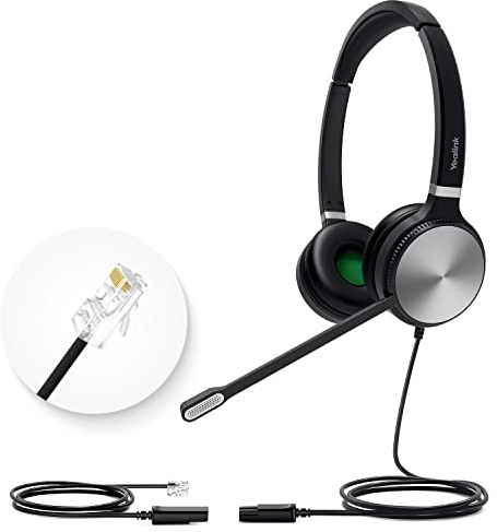 Yealink Auriculares de teléfono para teléfonos de oficina YHS36 QD a RJ9 con cable compatibles con teléfonos de escritorio Cisco 8800/7800/7900/6945 Series Auriculares de teléfono fijo con micrófono -