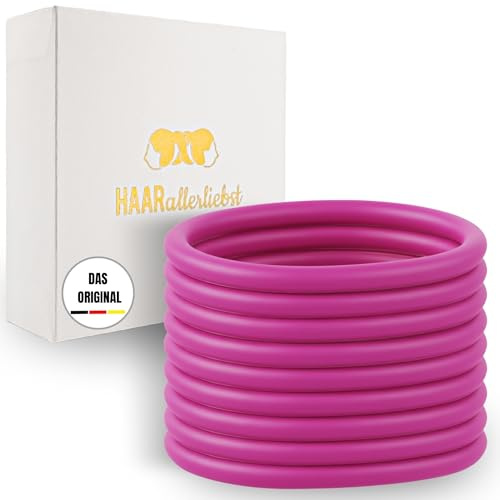 HAARallerliebst® Unisex Silikon Haargummis 9 Stück + Aufbewahrungsbox – Premium Haargummi Damen & Herren, ultra starker Halt – Zopfgummi Damen, Haargummi Pink – Hair Ties & Zopfhalter für Sport