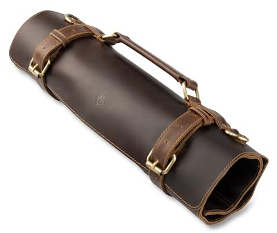 Angus Stoke Funda para Cuchillos Extra Grande de Piel de Búfalo - Cuero Auténtico Premium - Bolsa para Cuchillo de Chef Pro Con Cierre - Bolsa de Cocina Ethan