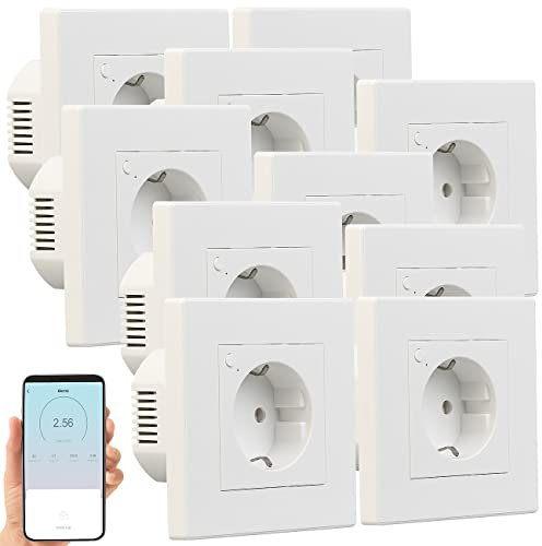Luminea Home Control Alexa Smart Steckdose: 10er-Set WLAN-Unterputz-Steckdosen mit Verbrauch-Messung, App, 3.680 W (Unterputz-Steckdose Alexa, Programmierbare WLAN)
