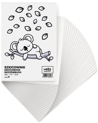 Netuno 1x Zeichenblock Weiß DIN A4 25 Blatt 120g Skizzenbuch Zeichenpapier Bleistift Kohle Pastell Buntstifte Kreide Skizzenpapier für Künstler Schüler Studenten Skizzenblock blanko sketchbook Kinder