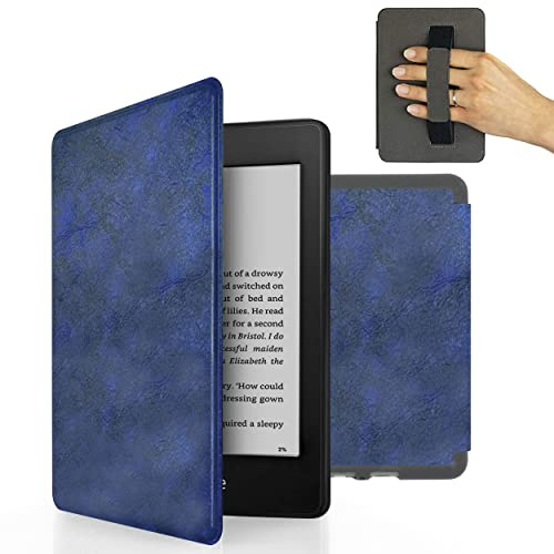 MyGadget Kunstleder Hülle für Kindle Paperwhite 10.Generation [ Modell 2018 - PQ94WIF - 6 Zoll] mit Handschlaufe & Auto Sleep | Wake Funktion in Dunkel Blau