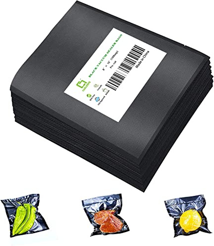 CANLENPK 8x10 Zoll / 20 x 25 cm Schwarze Rückseite und Klare Vordere Vakuumbeutel,Lebensmittelaufbewahrungsbeutel,Siegelmahlzeit Fruchtnuss,Kochdampf-Hitzefrost(100 STÜCKE)