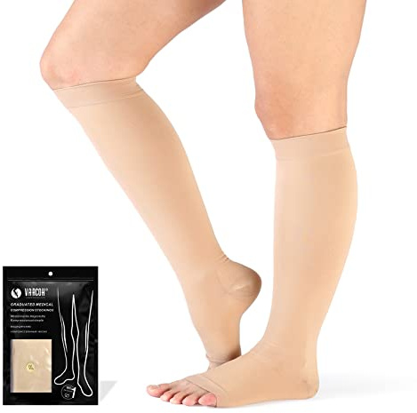 VARCOH Kompressionsstrümpfe Damen breite Plus-Size (S-4XL) Kompressionsstrümpfe Herren, Kniehoch, offene Zehen, Klasse 2 - Extra große Größen für optimale Passform und Komfort bei Krampfadern