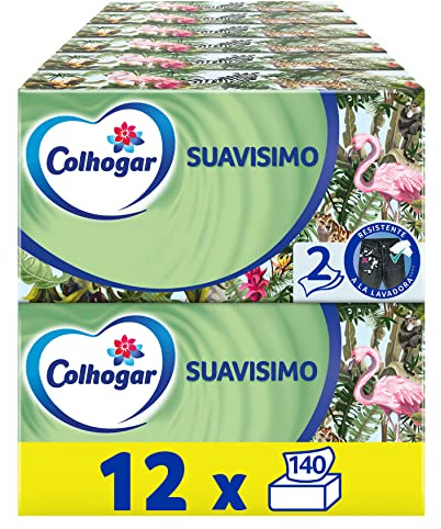 Colhogar Pañuelos Faciales Suavísimo Family Pack x1680 - Caja de Pañuelos Faciales - Resistentes a la Lavadora - Caja con 140 Pañuelos - Color Blanco [1680 Un] (12x140)