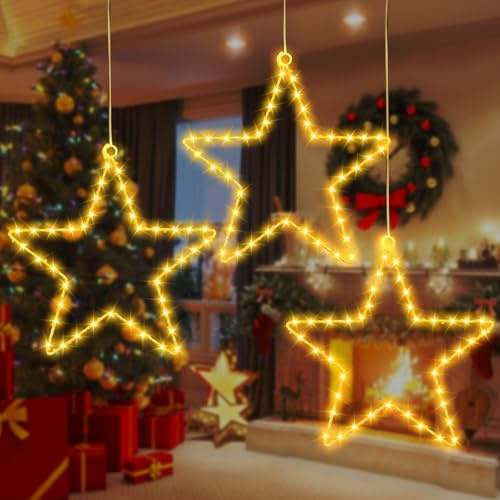 TTCOTOKE LED Weihnachtsstern Beleuchtung, 3PCS Leuchtstern Weihnachten Led Stern Weihnachtsdeko Fenster mit 120 Warmweißen Leds, 8 Modi Wasserdicht Fensterdeko Stern Außen für Party Weihnachtsdeko