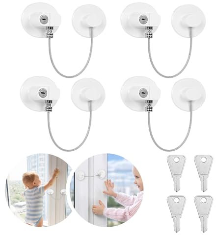 Window Safety Locks, Sunallwell 4Pcs Window Restrictors Locks for UPVC No Drilling Child proofing Locks Fridge Locks Cupboard Lock with Key, Window Restrictor for Kids Door Lock for Childproof