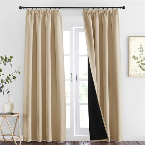 PONY DANCE Blickdichte Vorhänge Schienensystem Thermogardine Hitzeschutz | H260 x B140 cm, Lichtundurchlässig, mit Kräuselband für Schiene, Doppellagig, Schwer, für Wohnzimmer Kinderzimmer, 2er Set