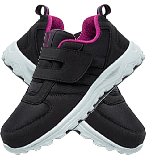 AZMAHT Scarpe Ginnastica a Strappo Larghe per Diabetici in Memory Foam Anziani Scarpa Ortopedica Made in Italy Plantare Estraibile Chiusura a Strappo,Women Black,40/250mm