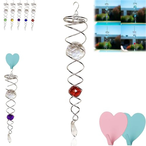 Gazing Ball Spiral Tail Wind Spinner, Decorative Spiral, Gazing Balls for Gardens 12 Inch Gazing Ball, Decorative Spiral Wind Chime, Homefined Decorative Spiral, Garden Decoration (Red,7.5in)