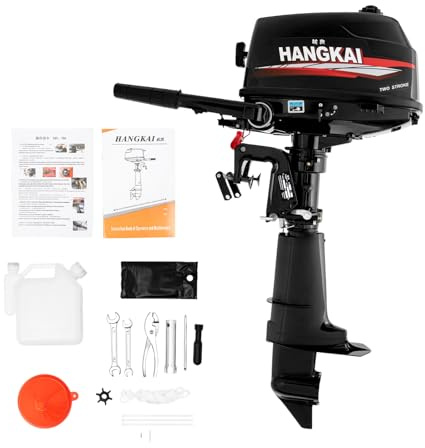 Konfiur Außenbordmotor, 2-Takt 6 PS 102cc Benzin Außenbordmotor, 5500r/Min 1 Zylindern Benzin Bootsmotor Wasserkühlung Bordmotor mit CDI System für Schlauchboote Fischerboote, Schwarz