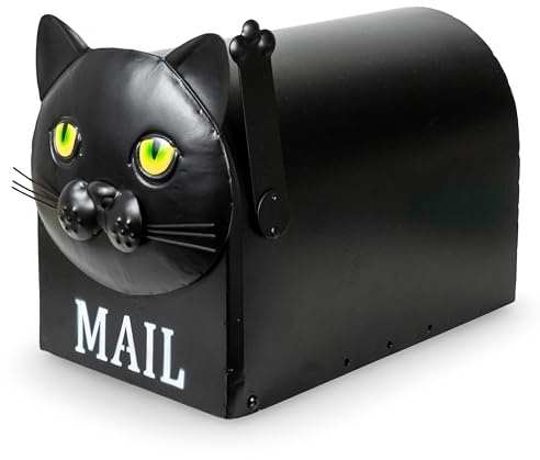 Made Easy Kit Briefkasten aus Metall, Tier-Design, schnelle und gerade Montage – langlebig, wetterfest, rostbeständig, Briefe, Post, kleine Pakete (Standard, Katzenschwarz)
