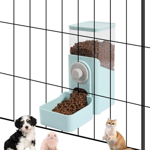 Hanging Automatic Pet Food Dispenser, Auto Gravity Rabbit Ferret Bunny Hedgehog Feeder Dispenser, Cat Dog Food Bowl for Cage Hanging (Light Blue)