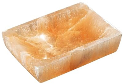 NKlaus Ciotola in selenite arancione, 12 cm, rettangolare, per la pulizia di pietre curative e gioielli, in pietra naturale, per meditazione, Reiki ed esoterismo