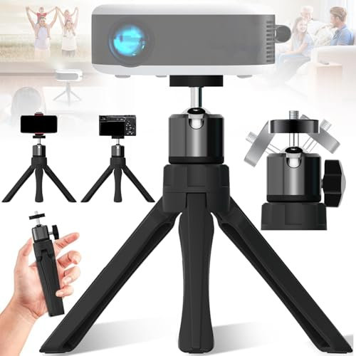dcas Mini treppiede per proiettore, treppiede regolabile con testa a sfera girevole a 360°, compatibile con proiettori, fotocamere, smartphone, nero