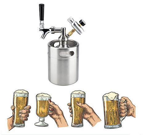 Mini système de fût de bière sous pression en acier inoxydable de 2 L avec distributeur Kegerator Portable Growler Régulateur de pression de CO2 pour brassage artisanal frais et froid