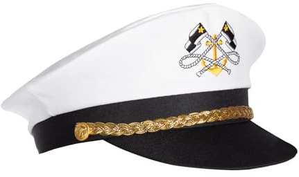 WILBERS & WILBERS - Berretto da capitano per adulti | Cappellino da marinaio bianco resistente per Carnevale, feste a tema