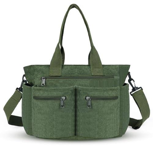 Aucuu Cord Tote Bag, Cord Damen Umhängetasche, Handtasche Damen, Groß Shopper Tasche, Crossbody Bag, Handtasche Schultertaschen mit Abnehmbarem Schultergurt für Arbeit Reisen Einkaufen Schule