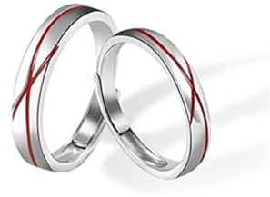 Calefee Anello Filo Rosso del Destino Coppia, Anelli Matrimonio Coppia Persona Regolabili Argento 925 Anello a Fascia Semplice con Smalto Rosso