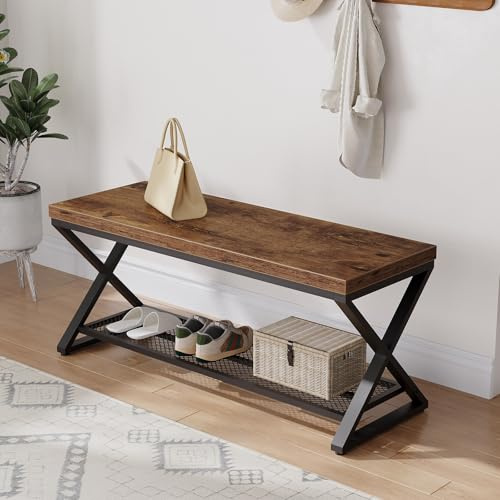 LVB Sitzbank mit Stauraum 100cm, Schuhbank Flur, 36T×100B×46H,Braun | Robuste Schuhbank mit Sitzfläche und Schuhablage, stabile Holzkonstruktion für Flur und Schlafzimmer