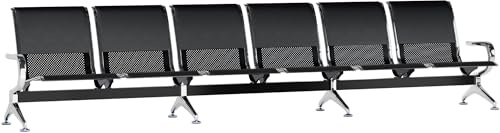CLP Panca d'attesa aeroportuale a 6 posti con rivestimento in similpelle, Panca per 6 persone con struttura metallica in look cromato, Colore:nero/nero